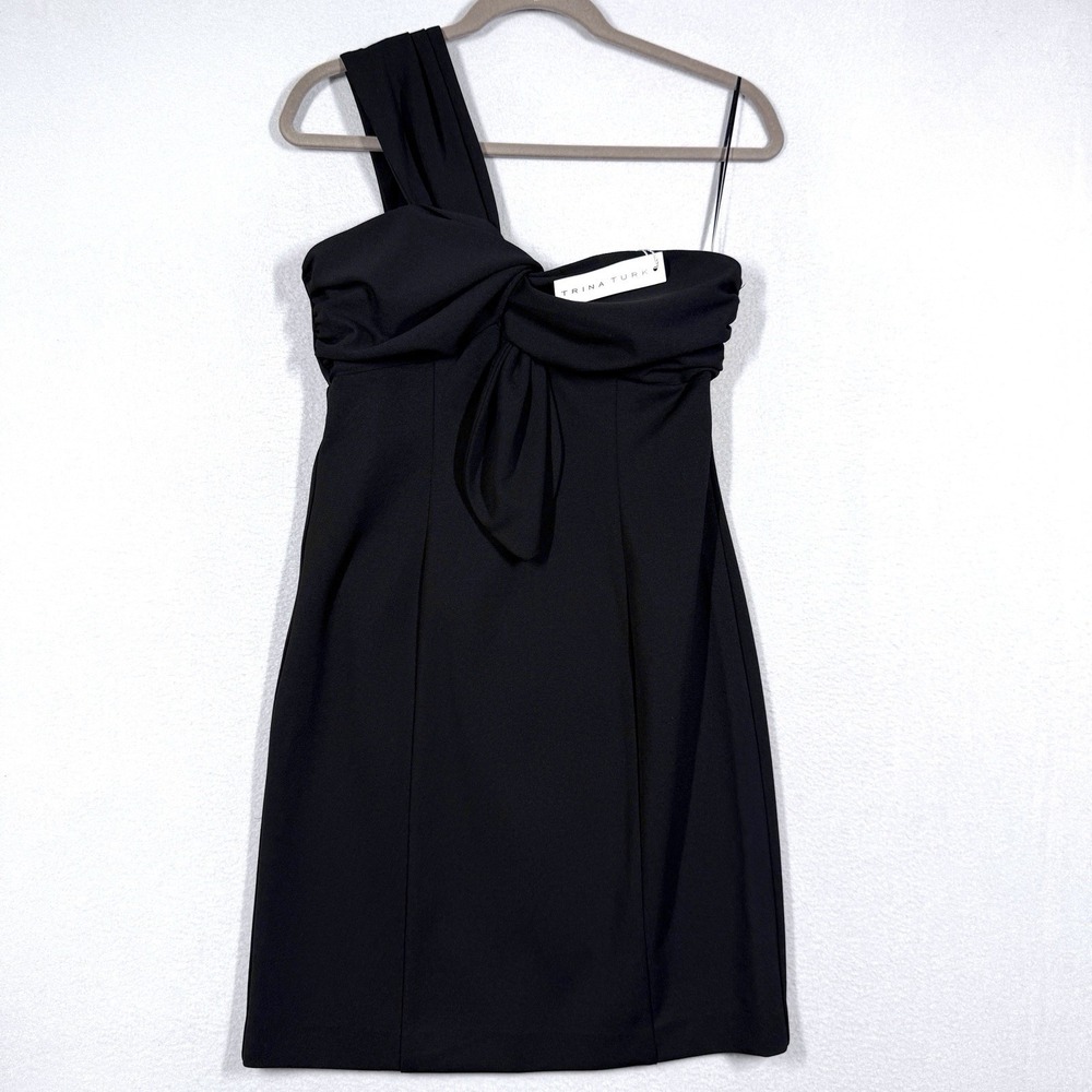 Trina Turk Dress Womens 6 Times Square Black LBD One‎ Shoulder Sheath Mini NWT